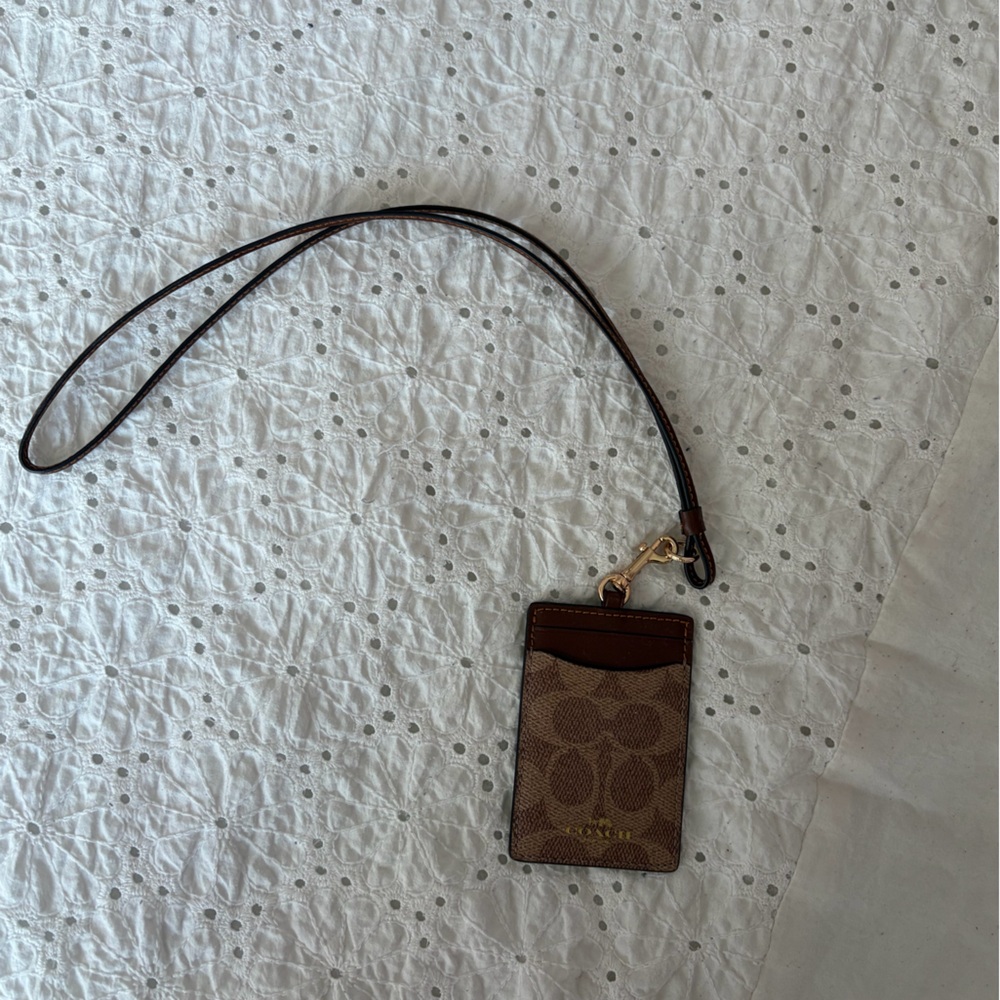 Coach Brown Monogram Card Holder with Strap